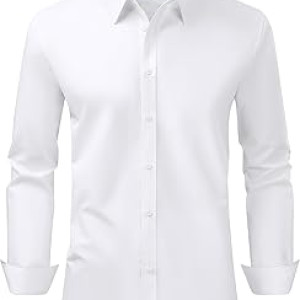 Alimens & Gentle Men's Dress Shirt Regular Fit Stretch Stain Shield Long Sleeve Solid Business Wedding Button Down Shirt